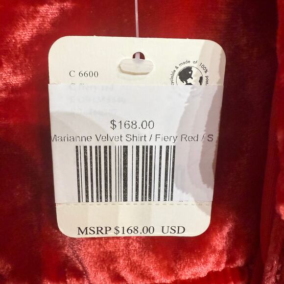 Free People We the Free Marianne Fiery Red Velvet Button Down Blouse Sz S NWT - Picture 8 of 13